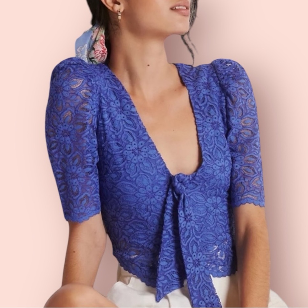 MAEVE Anthropologie Lace Tie Front Blouse